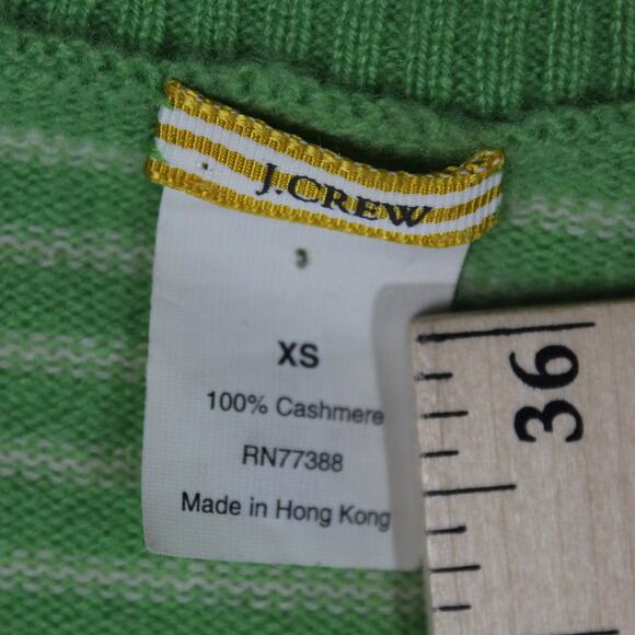 J Crew 100% Cashmere Sweater Women XS Green Striped Minimalist Y2K V Neck - Picture 3 of 6